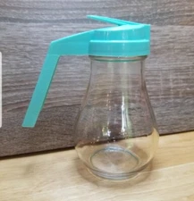 VTG 1960s Aqua Turquoise Retro Glass Syrup DripCut Server Honey Dispenser USA 