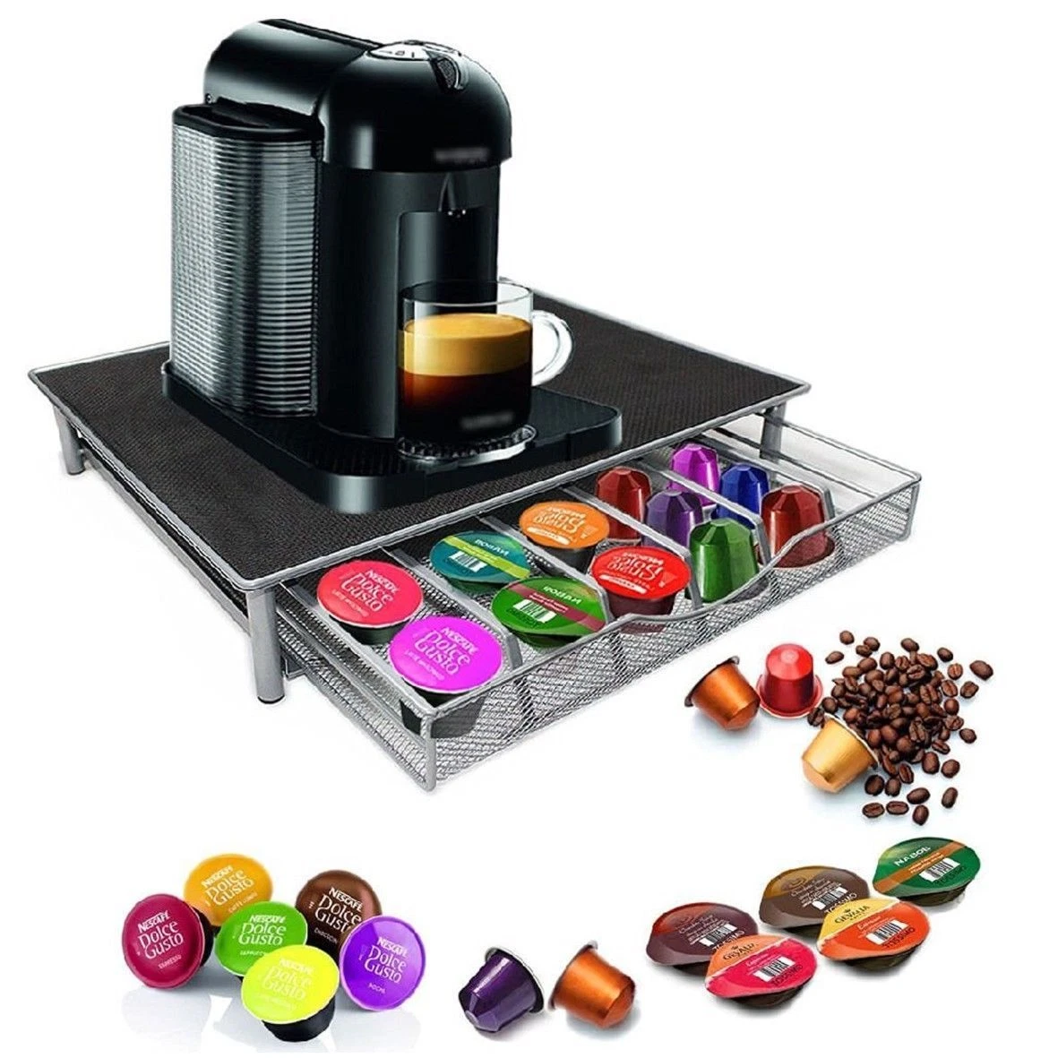 smør forvirring sukker COFFEE MACHINE STAND & CAPSULE POD STORAGE HOLDER DRAWER NESPRESSO DOLCE  GUSTO 7091048548244 | eBay