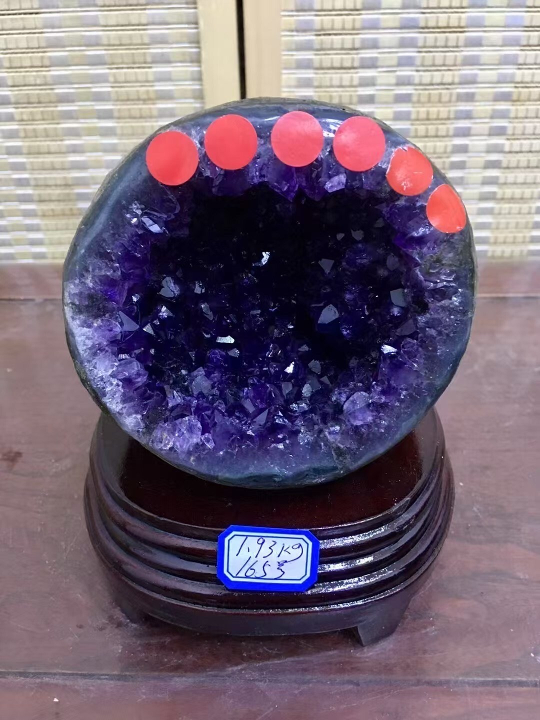 4.24LB Natural Uruguay Amethyst Geode Quartz Crystal Cluster Decor Healing+Stand