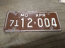 Vtg 1971 Missouri 12 004 Motorcycle License Plate Man Cave Rat Bike