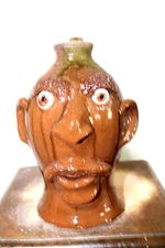 billy joe craven , junior face jug, pottery,  folk art 8''x5''