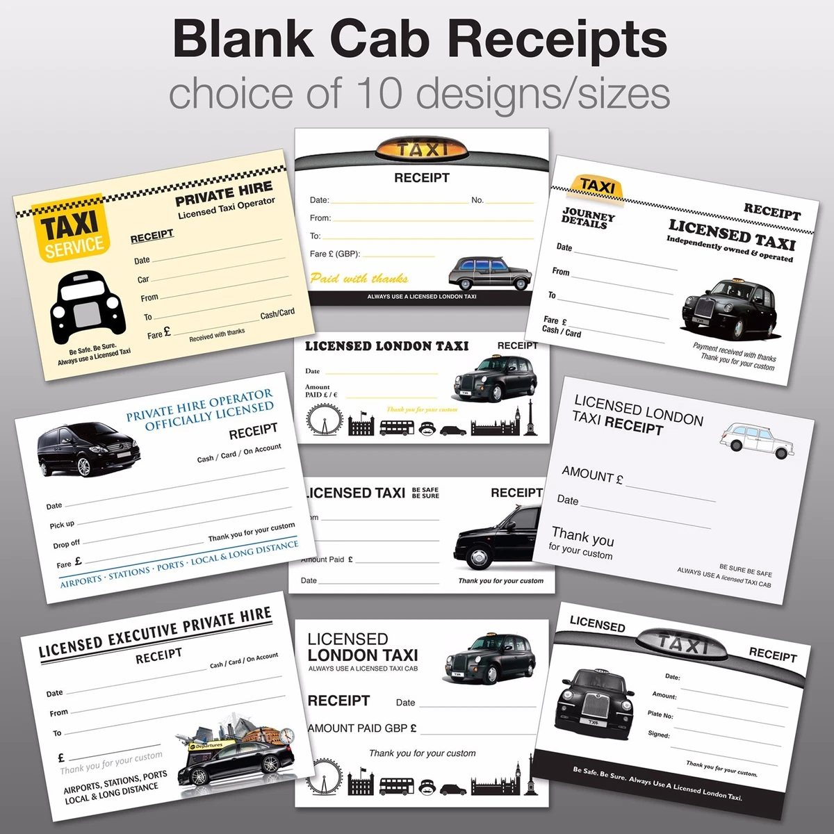 Pack of 25 Assorted Blank Taxi / Minicab Receipts / Tickets✓10 designs✓FREE  POST | eBay