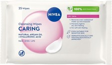 NIVEA 3in1 Caring Cleansing Wipes Dry Skin 25 Wipes Plant Based Makeup Remover
