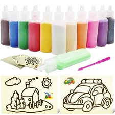32 PCS Art Sand Kit - 12 Color Scenic Sand with 20 Sheets Sand Art Painting C...