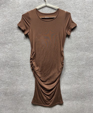 Quince Women's Maternity Tencel Jersey Ruched Shirt Dress Super Soft Brown Small