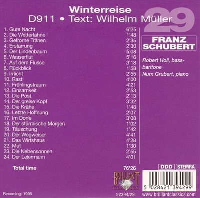 ROBERT HOLL / NAUM GRUBERT SCHUBERT: WINTERREISE [1995 RECORDING] NEW CD