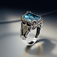Aquamarine Men  s Ring 925 Sterling Silver Turkish Handmade Jewelry