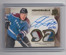 2011-12 UD The Cup Honorable Numbers Autograph Patch Rookie Gabriel Landeskog RC