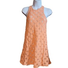 VTG Charlotte Russe Peach Floral Lace Overlay Shift Dress Small Sleeveless USA