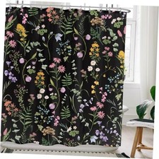 Black Floral Shower Curtain 60x72 Cute 60"W x 72"L Pack of 1 A-dark Flowers