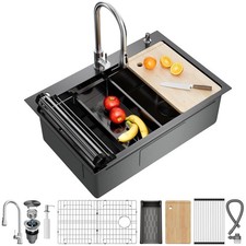 33x22 Black 304 Stainless Steel Drop In Kitchen Sink with Pop Up Drain Fast