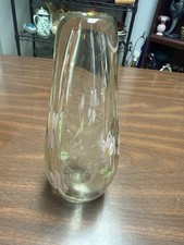 Murano Style Hand Blown Art Glass Vase 8  Floral Enamel Clear Bubble Vintage
