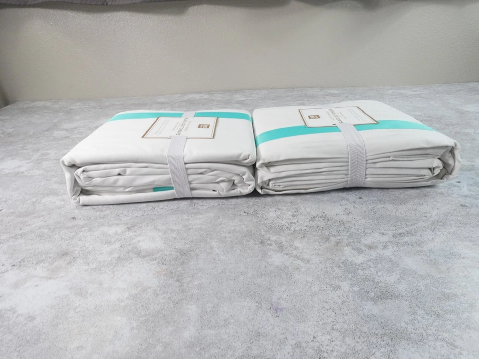 Juego de 2 cortinas oscuras Pottery Barn cinta verde azulado crema adolescente 52X92 Foto 4 de 4