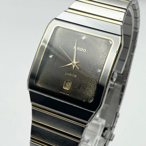 RADO Jubilee Men's Watch 3P Diamond Square Black Dial Working Authentic ...