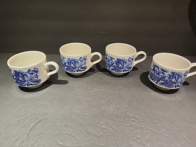 Set Of 4 Churchill Currier & Ives Harvest Heritage Flat Cups