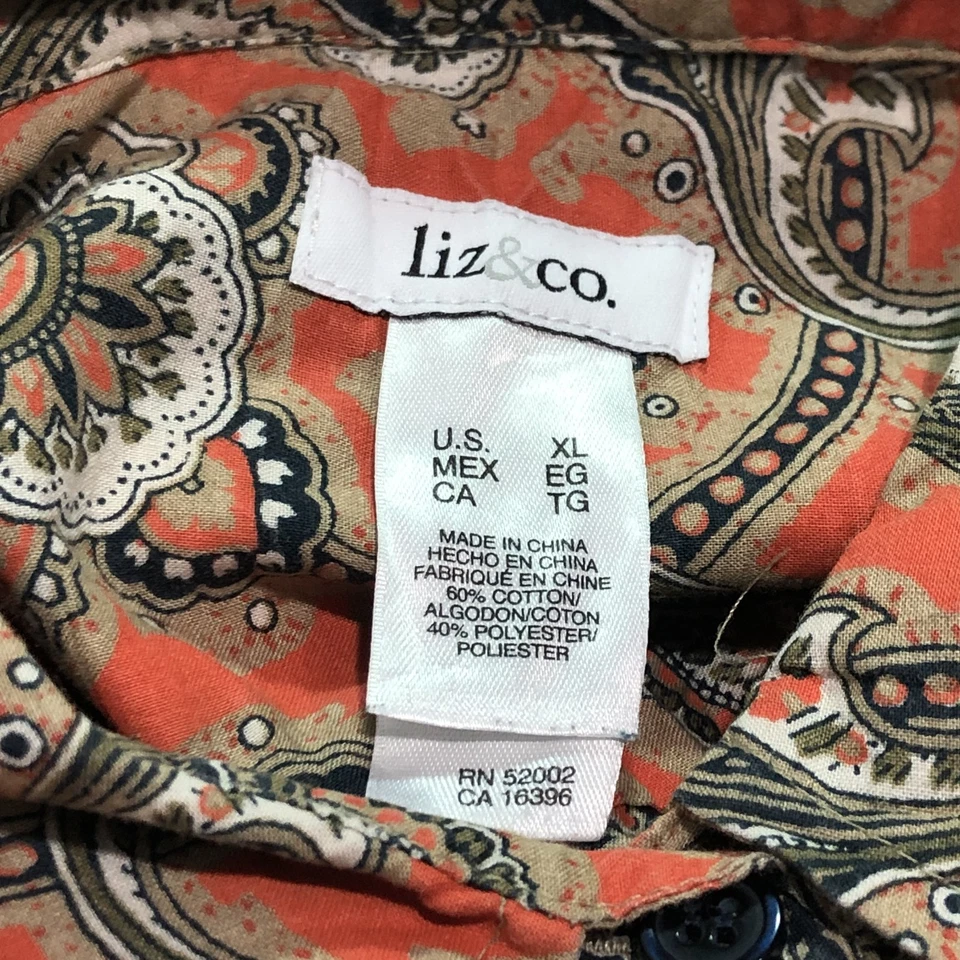 Liz & Co Blouse Women's XL Abstract Paisley Print Indie Boho Feminine Orange - Image 2 of 4