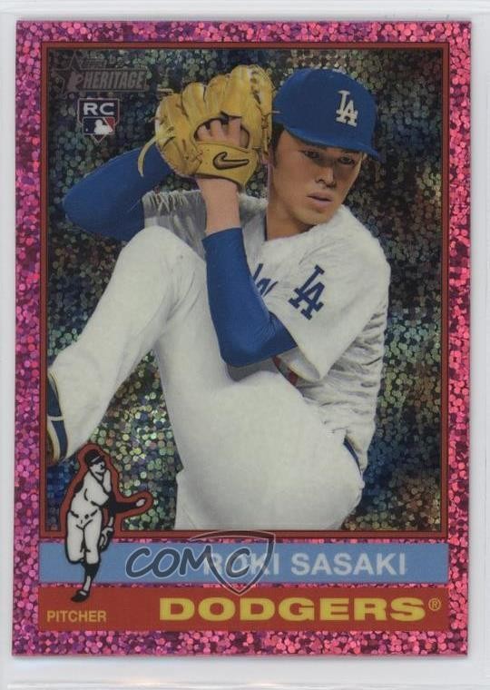 2025 Topps Heritage Chrome Pink Sparkle Refractor Roki Sasaki #224 Rookie RC