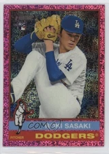 2025 Topps Heritage Chrome Pink Sparkle Refractor Roki Sasaki #224 Rookie RC