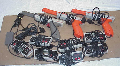 LOT of Original Orange Nintendo NES-005 Zapper Light Guns and Controllers