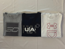 LOT OF 3 BOYS UNDER ARMOUR S/S SHIRTS, GREY/NAVY/WHITE, SIZE YOUTH X-LARGE