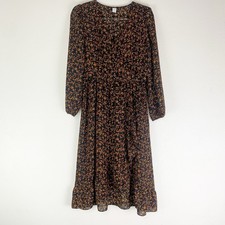 Old Navy Dress Womens Medium Faux Wrap Ditsy Floral Midi Ruffle Boho M New