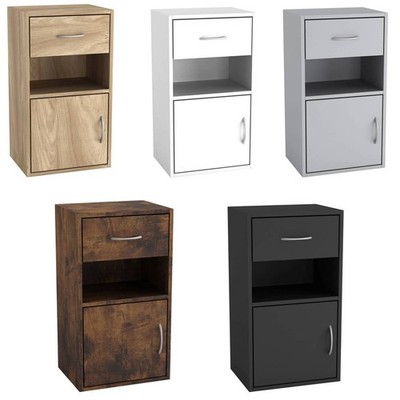 Wooden Bedside Table Nightstand 1 Drawer 1 Door Storage Cupboard Bedroom Cabinet