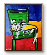 Original Art Cat Laying 14x11 Colorful Modern Art Acrylic Painting on Canvas