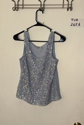 Helline Women s Gray Sequin Sleeveless Blouse Size 10 