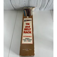 Vintage NEW Old Stock Hollywood 42 Hook Tie  Belt Rack Wood/Brass Organizer