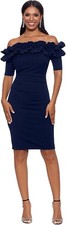 NEW SIZE 4  Xscape Womens Short Scuba Crepe Dress with Ruffle Top Detail
