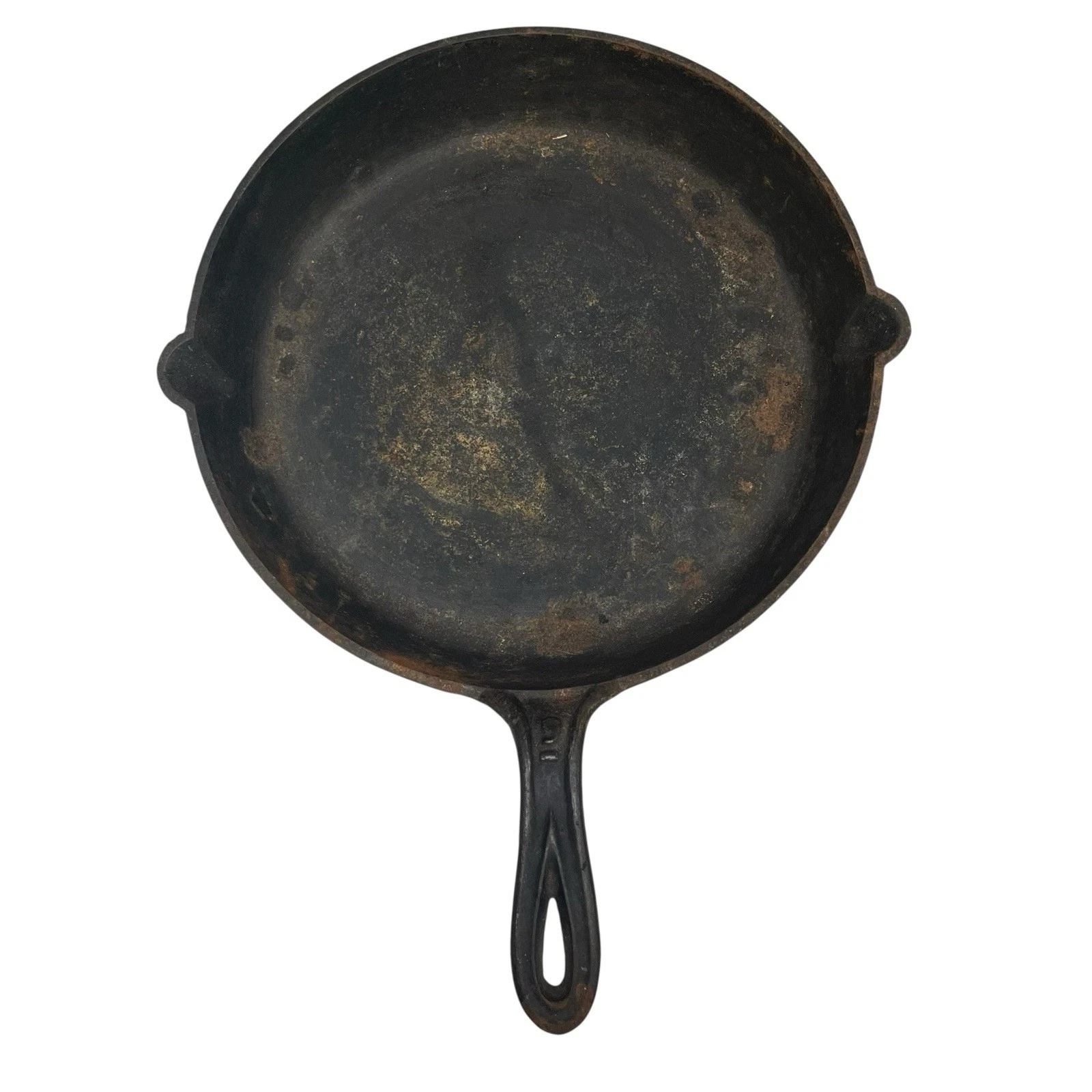 1800's Cast Iron No. 9 Skillet with Gate Mark & Semi Fancy Handle 11" Sm Spouts