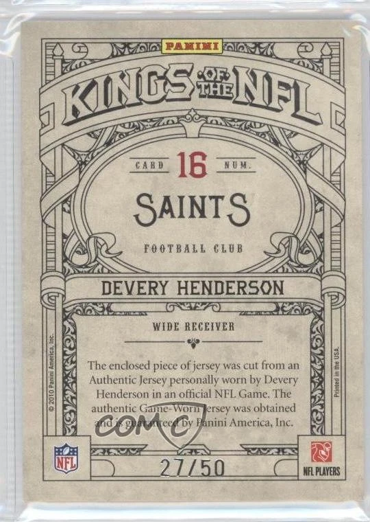 2010 Panini Crown Royale Kings of the NFL Materials Prime /50 Devery Henderson - Image 2 of 2