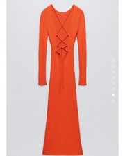 Zara Orange Midi Dress Tie Back Dental Size M