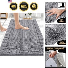 Thick Bathroom Rugs 30x20, Extra Soft Absorbent Chenille Striped Bath Rugs, R...