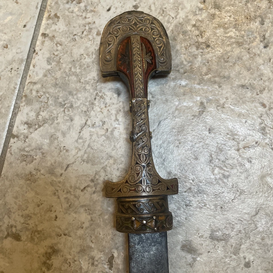 Adaga antiga do Oriente Médio Marrocos folheada a latão, colecionável, rara - Imagem 3 de 4