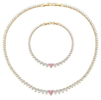 Parure Halskette Armband Damen Tennis Herzen Abstufung 925 Silber vergoldet