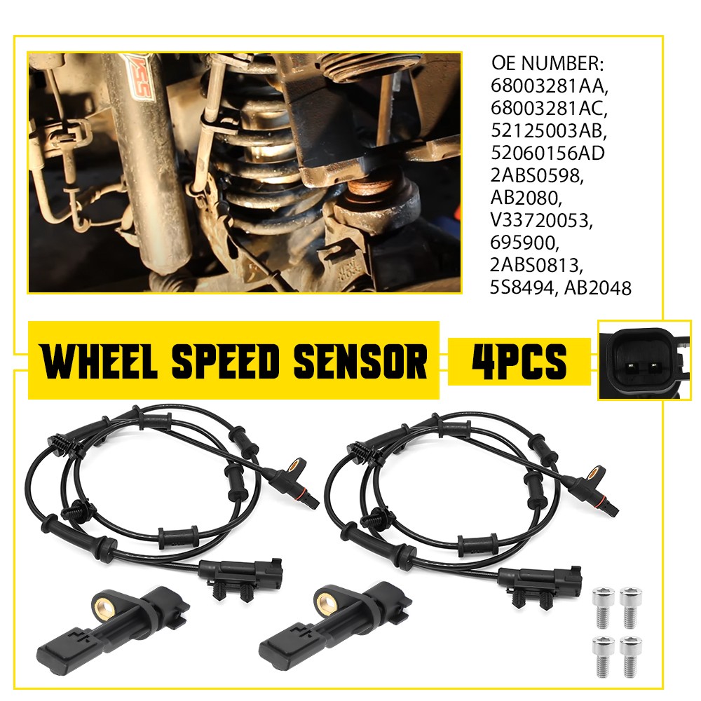 4x ABS Wheel Speed Sensor Front R/L For 2007-2011 Jeep Wrangler 3.8L 68003281AA