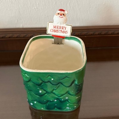 Vintage Holt Howard Christmas Candy Dish Evergreen Ceramic Jar Santa Pop Up