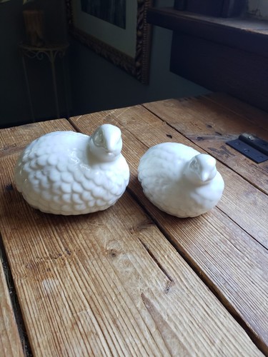 Set Of Two Vintage White Porcelain Quail Figurines