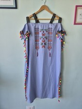 COLORFUL FRINGED VERY DECORATIVE BEACH MAXI DRESS ONE SIZE