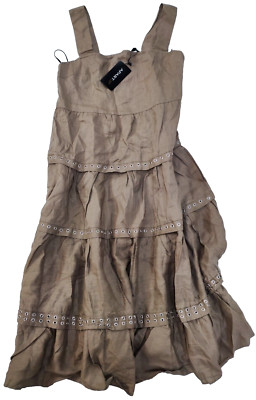 APART Damen Gr. 44 EU 34218 Leinen Beigebraun Leinenkleid Kleid Taupe