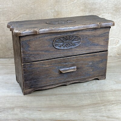 Vintage Mellville NY Lerner Wood Grain Plastic Sewing Trinket Box w/ Drawer
