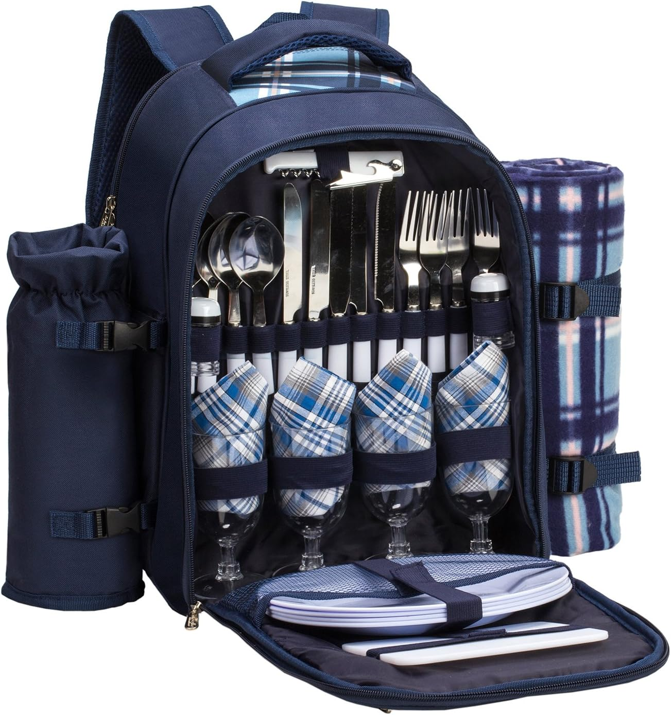 Apollo Walker Picnic Backpack Set for 4 with Cooler Compartment,Detachable Bottl