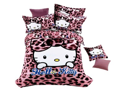 Leopard Hello Kitty Quilt Duvet Cover sheet Bedding Set AU Single Queen ...