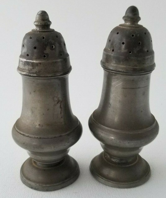 Antique Pewter SALT AND PEPPER SHAKER English Pewter 5" eBay