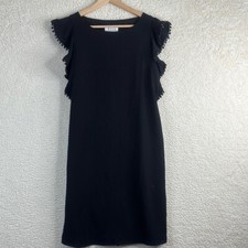 NWOT ELLE Womens Little Black Dress Ruffle Cap Sleeve With Pom Pom XS XSMALL