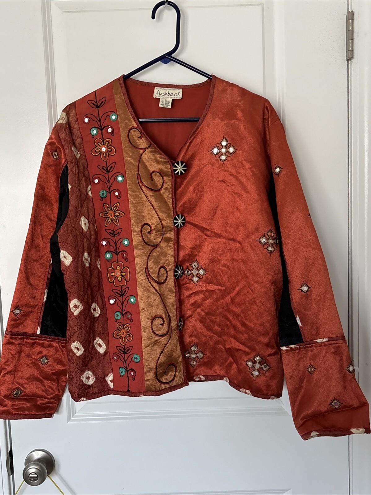 Flashback Rust/Orange Patchwork Embroidered Jacke… - image 1