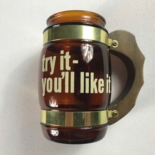 Try It You'll Like It Mug VTG Glass Wooden Handle Siesta Ware USA Made Beer Gift