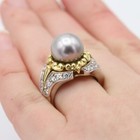 Diamond Pearl Ring Vintage Solid 18k Gold Natural Tahitian Pearl and Diamonds — photo 3