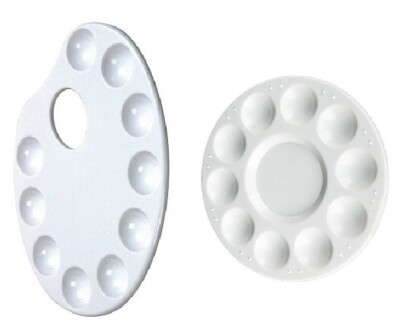 2-Set Oval & Rund Farbpalette Rührpalette 10-Fach Kunststoff Mischpalette NEW